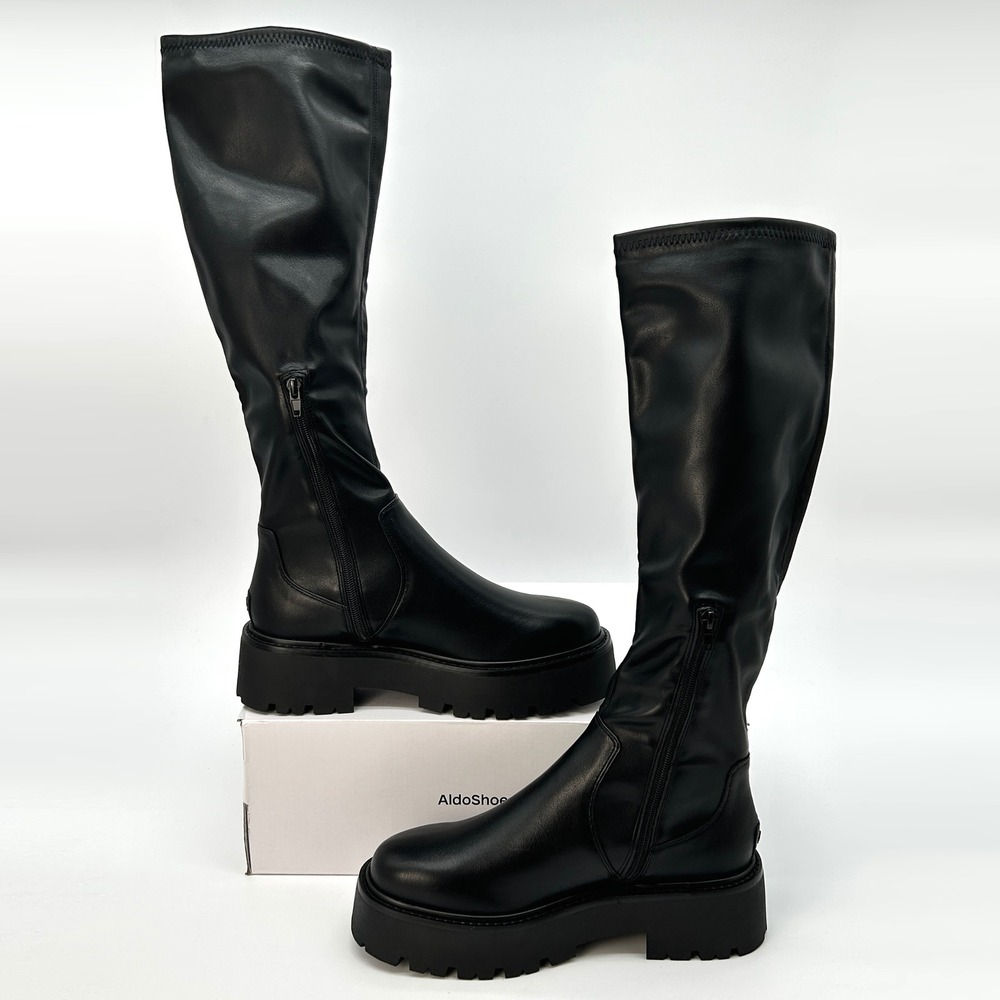 Platform Knee High Boots ALDO Carelden Womens Size 9 Black Stretch Shaft NEW - Picture 2 of 8